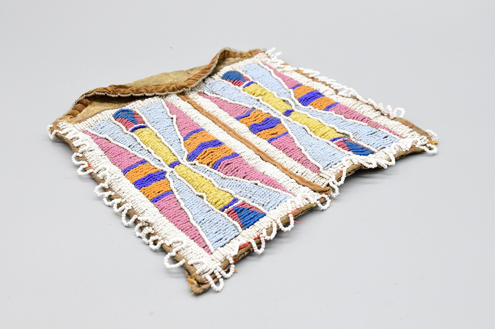 Rare Beaded Crow Beadwork Bag 1870s 8" Long 8.5" Wide