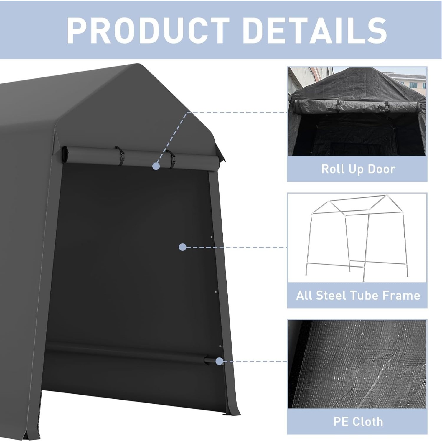 6x8 FT Outdoor Heavy-Duty Portable Garage Storage Shelter Shed with Zipper Doors