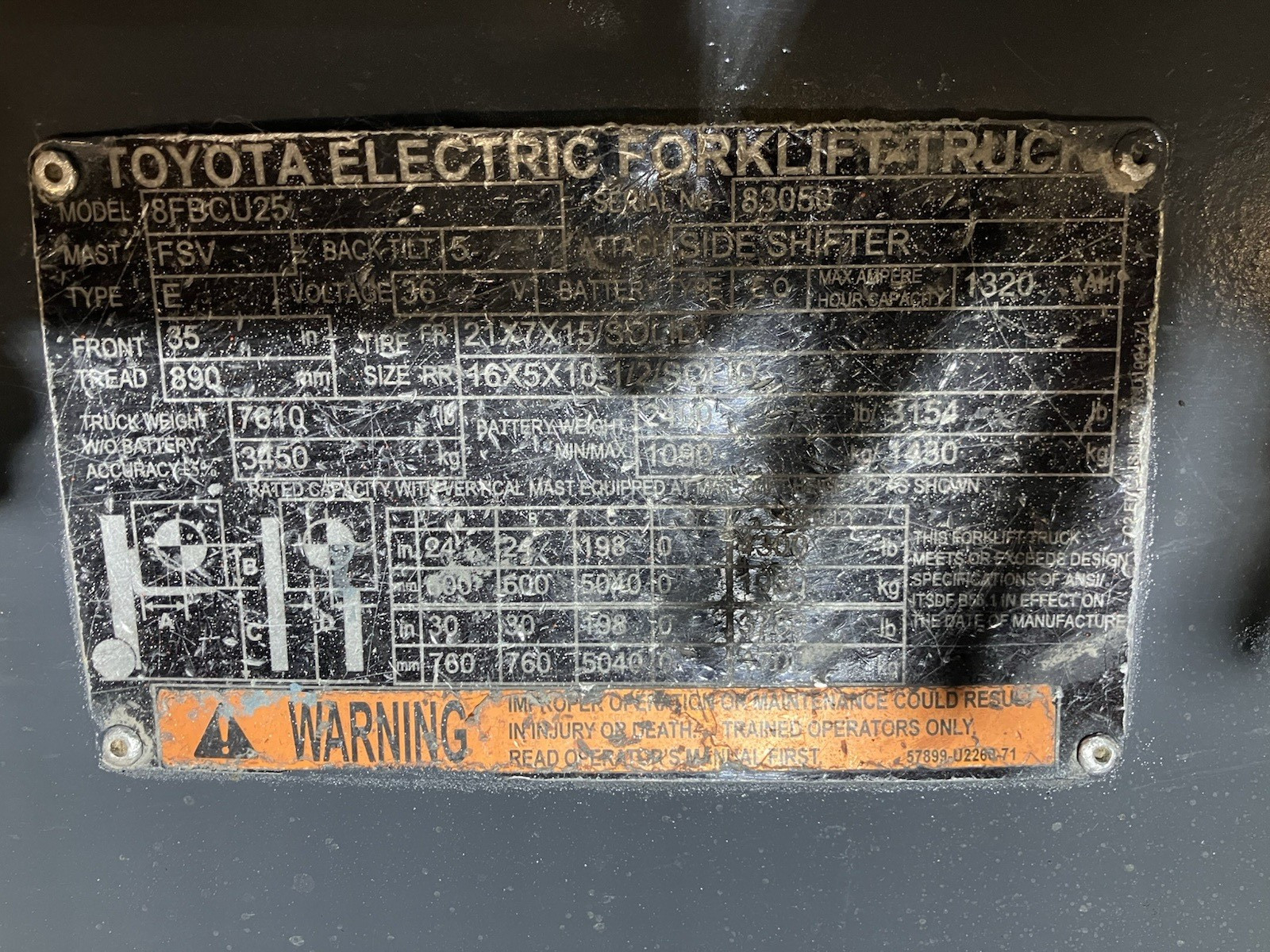 2021 Toyota 5000 LB Electric Forklift With SS and Triple Mast