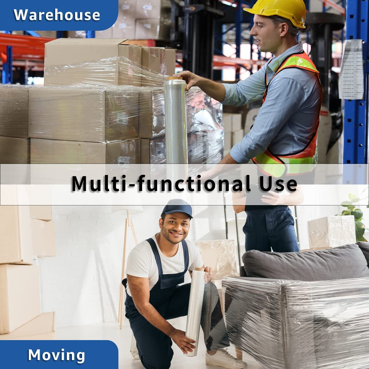 18" x 1500' 80 Gauge 4 Rolls Pallet Wrap Stretch Film Hand Shrink Wrap 1500FT