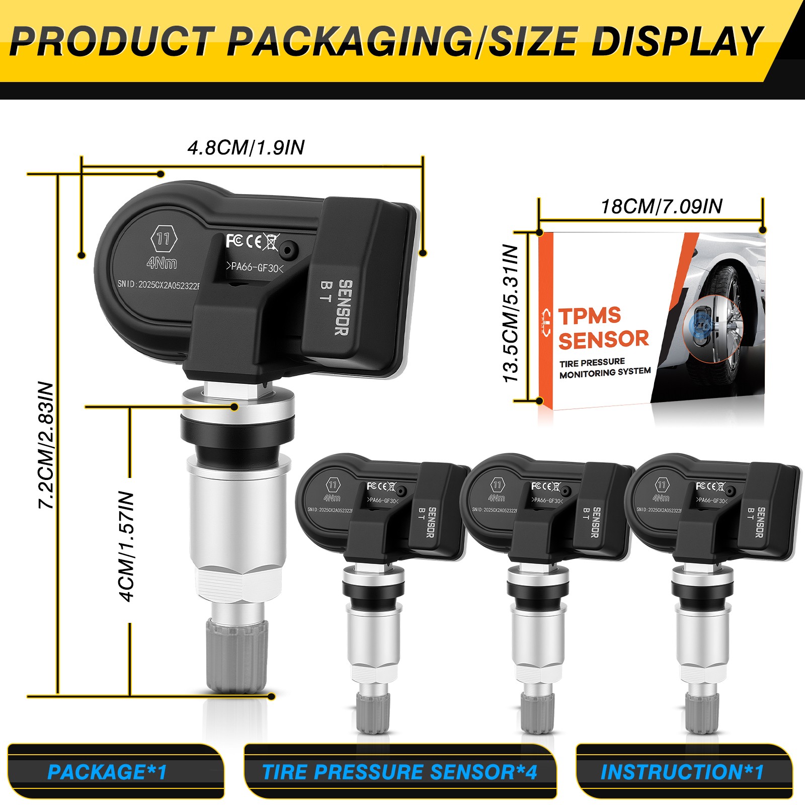 4Pcs TPMS Tire Pressure Monitoring Sensor 315MHz&433MHz for HONDA