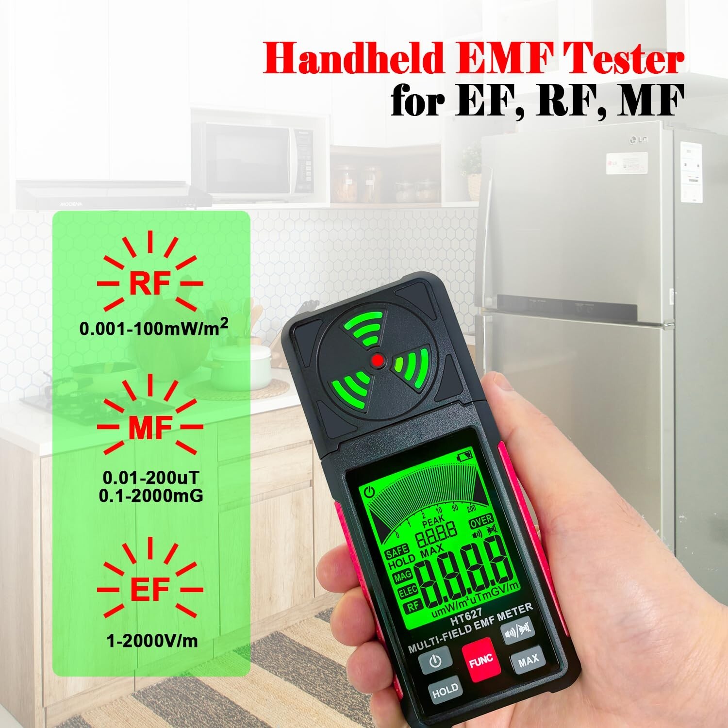 EMF Meter, 3-in-1 Electromagnetic Field Radiation Detector for EF RF MF