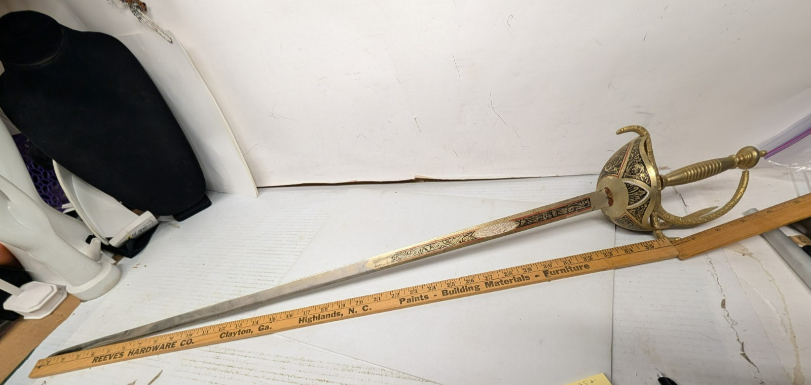 Vintage Brass & Metal Spanish Style Cutlass Sword 40 1/2 " Long