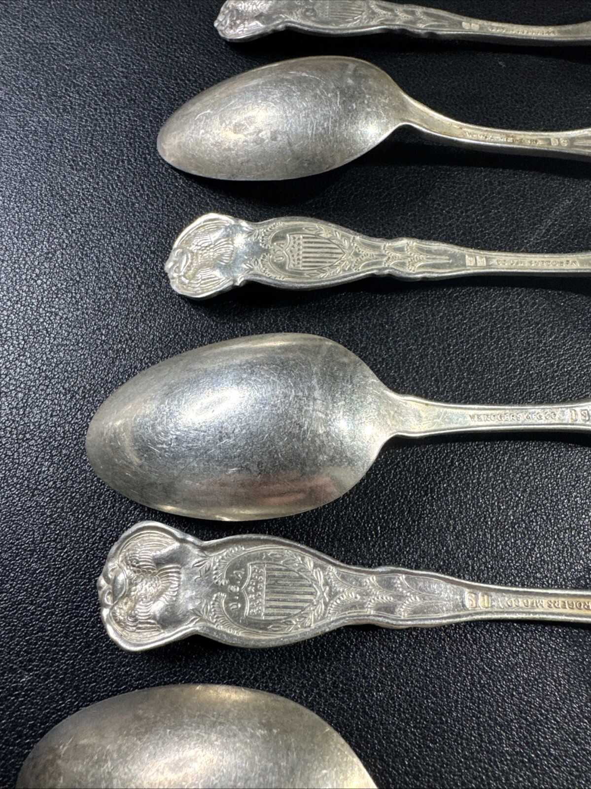 6 VTG WM Rogers International IS Silver Plated State Spoons NYx2, IL, TX, NJ, CA