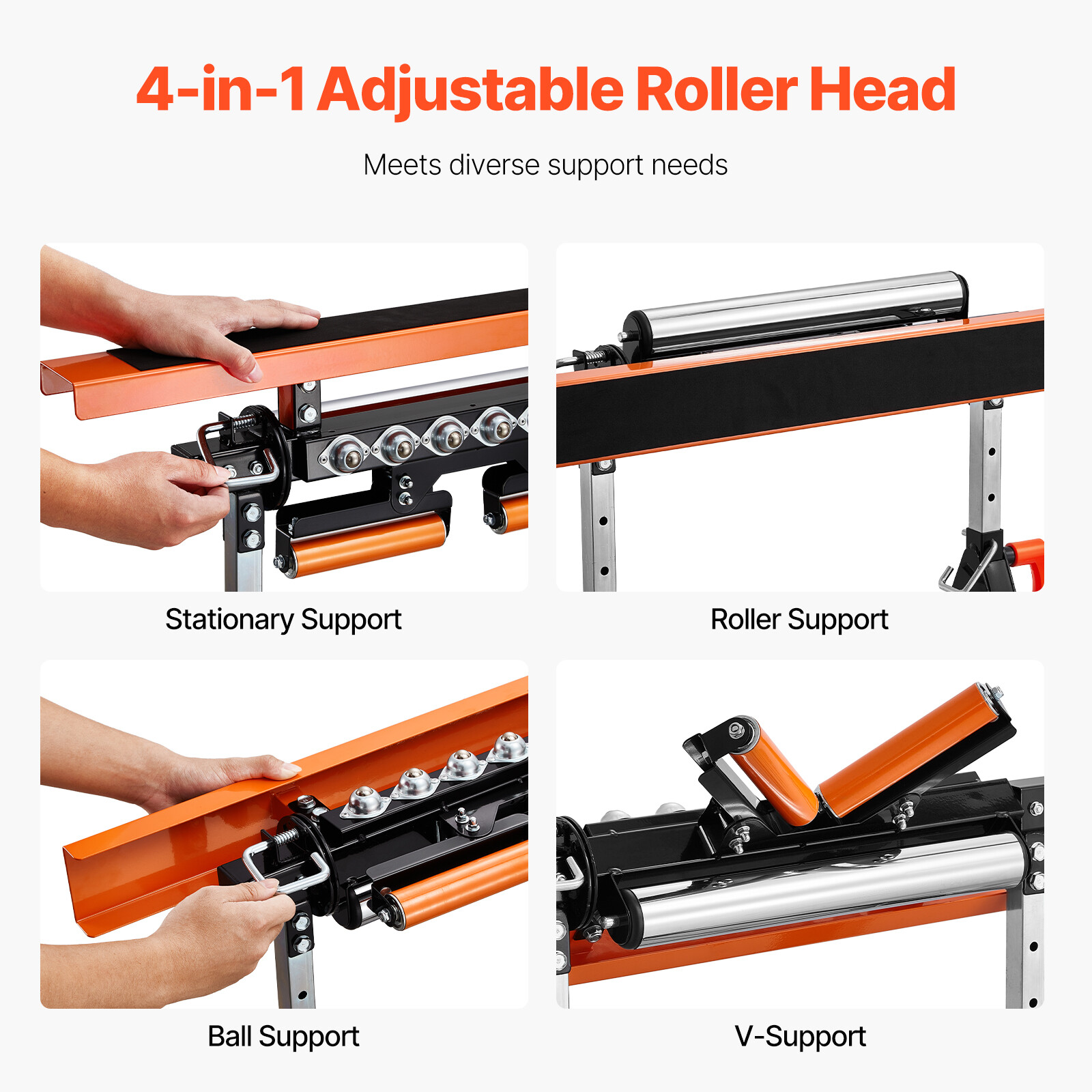 4-in-1 Polished Roller Stand Max Load 440 lb Adjustable 33-50 in for Woodworking