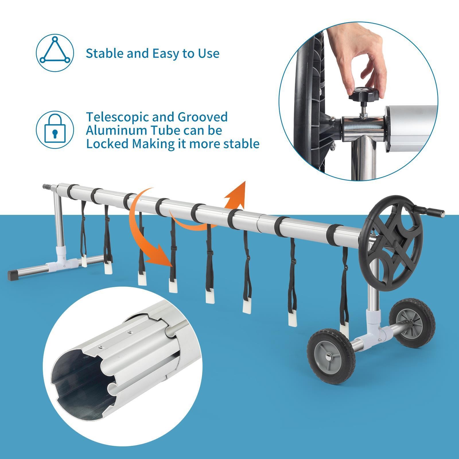 18Feet Stainless Steel Solar Cover Reel for Above Ground Swimming Pools Up Black