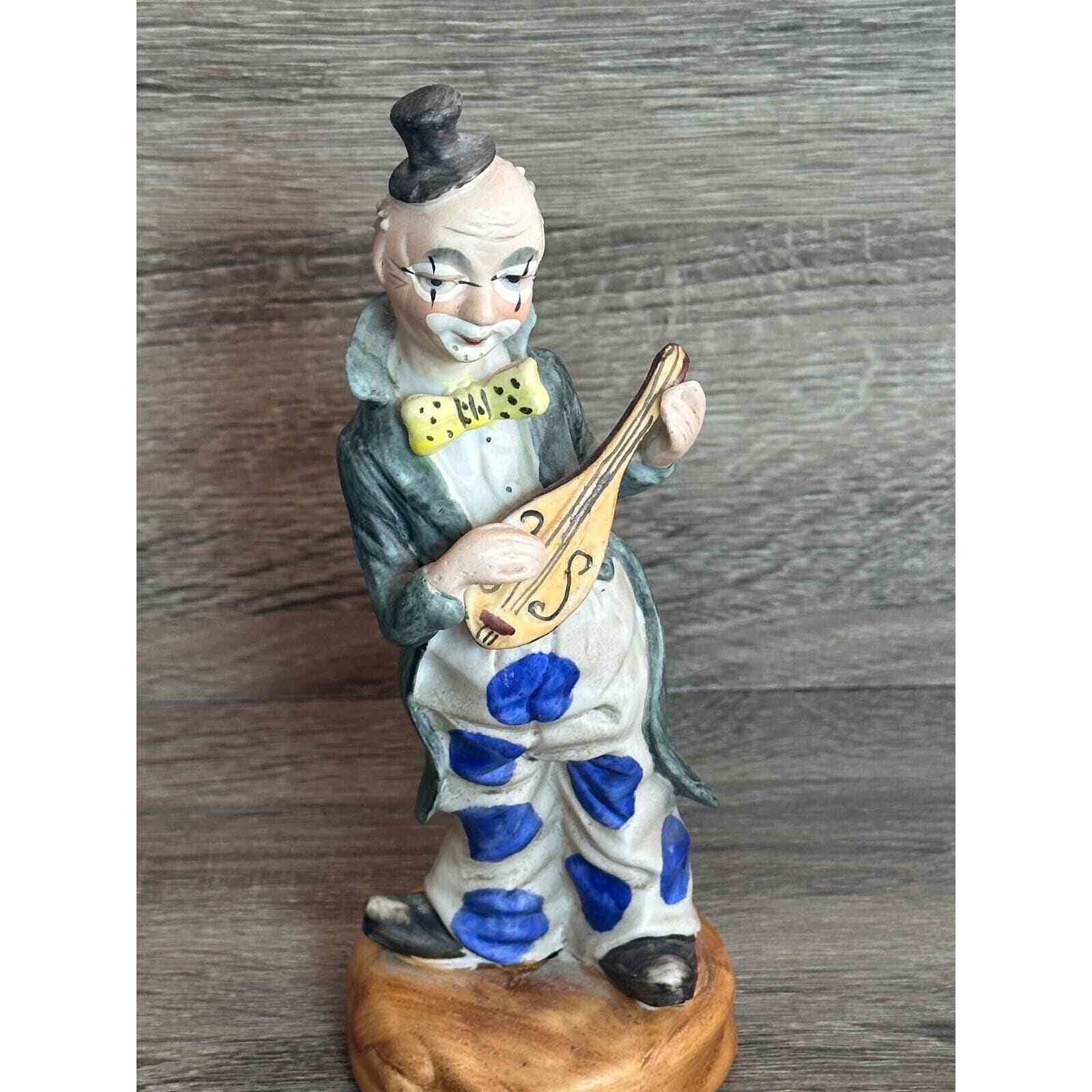 Vintage Ceramic Circus Clown Playing Mandolin Hand Painted