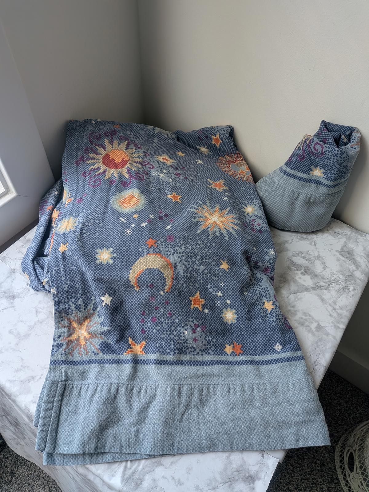 Y2K Vintage Celestial Twin Bedding Sheet Sun Moon Stars Blue Whimsigoth 90's