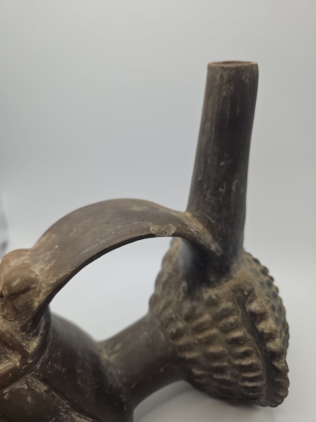 Peruvian Blackware Pottery Vessel Chimú Style Pre Columbian Seated Figure