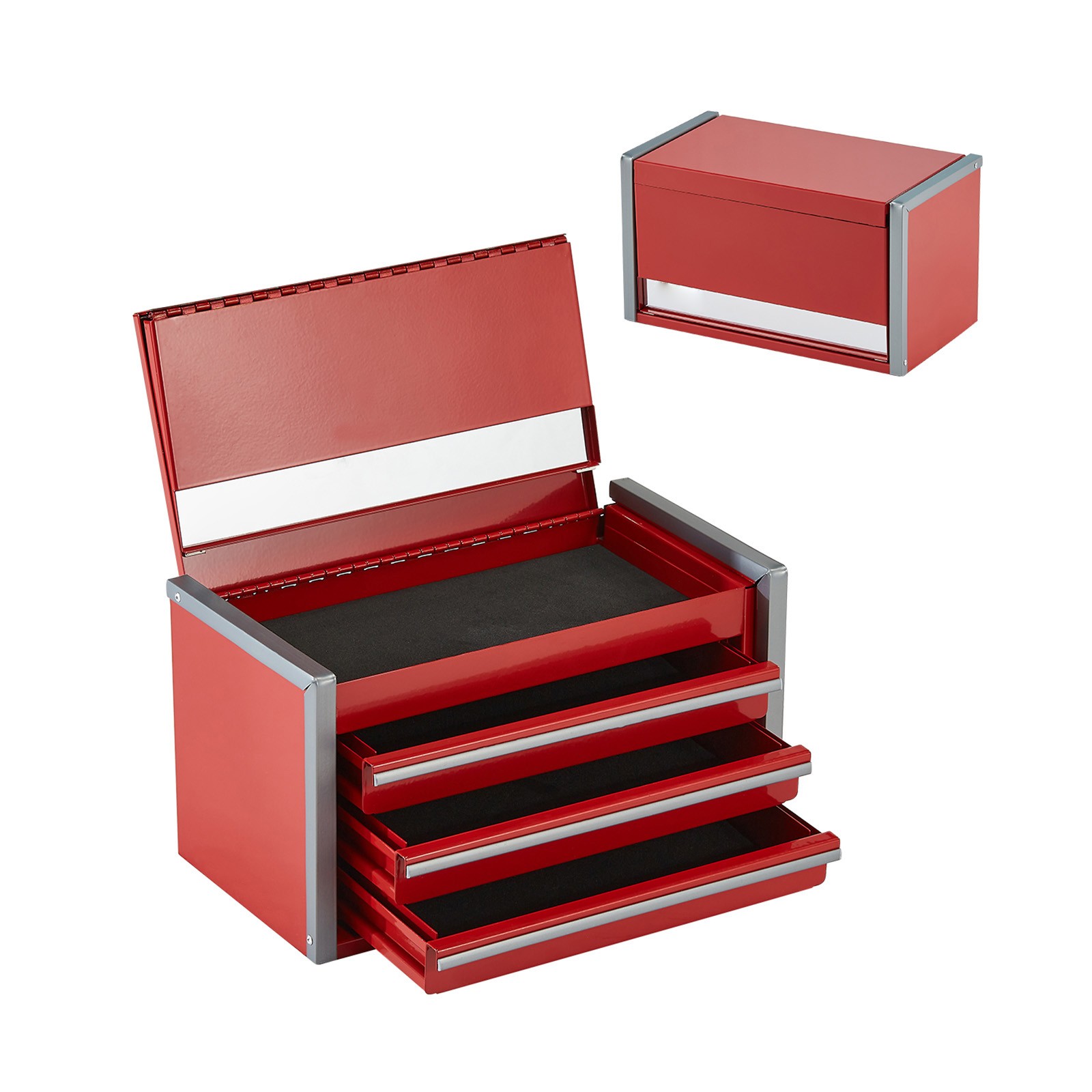 Uimoso Portable Metal Tool Box with 3 Drawers, 8.6-Inch Organizer, Red