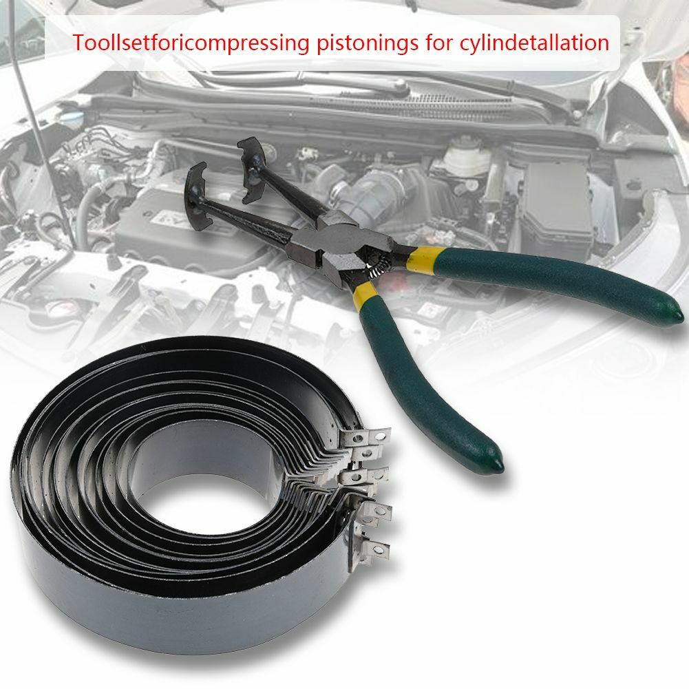 Motorcycle Piston Ring Compressor Cylinder Installer Tool Kit w/ Pliers &14 Band