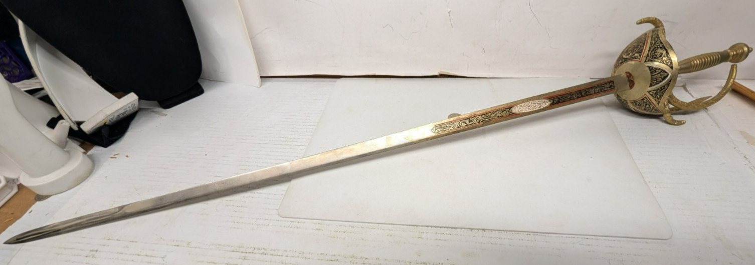 Vintage Brass & Metal Spanish Style Cutlass Sword  40 1/2 " Long