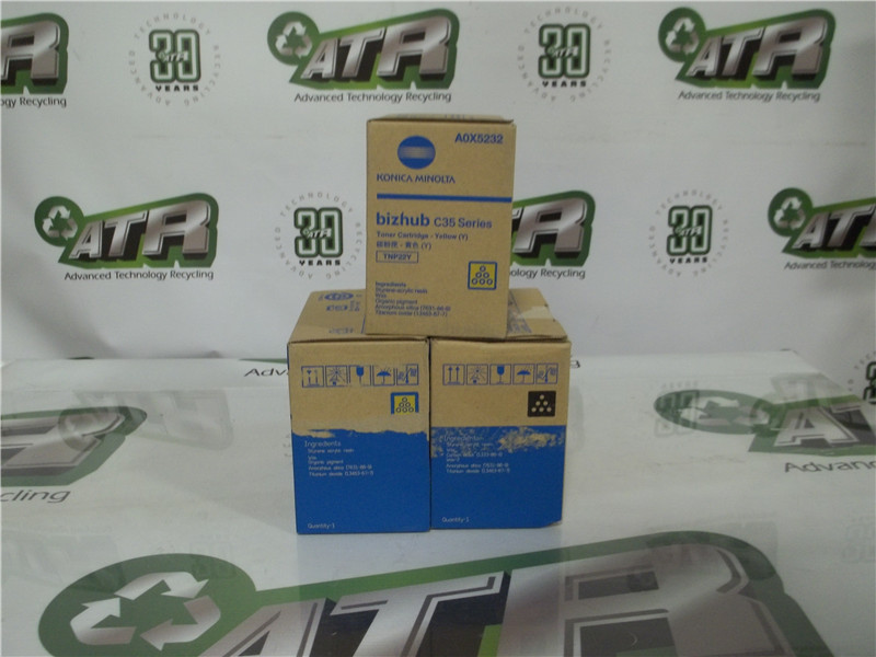 Konica Minolta Toners A95W130 Black, A95W230 Yellow, A0X5232 Yellow, Lot of 3