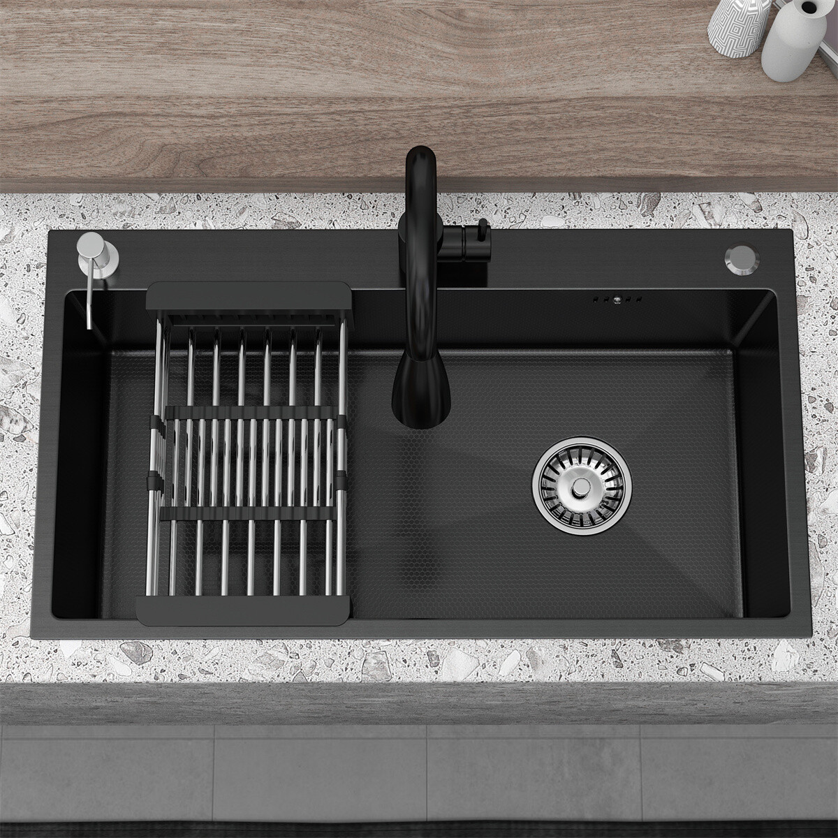 28"/30"/32" Drop In Kitchen Sink Stainless Steel Single Bowl Top Mount Black