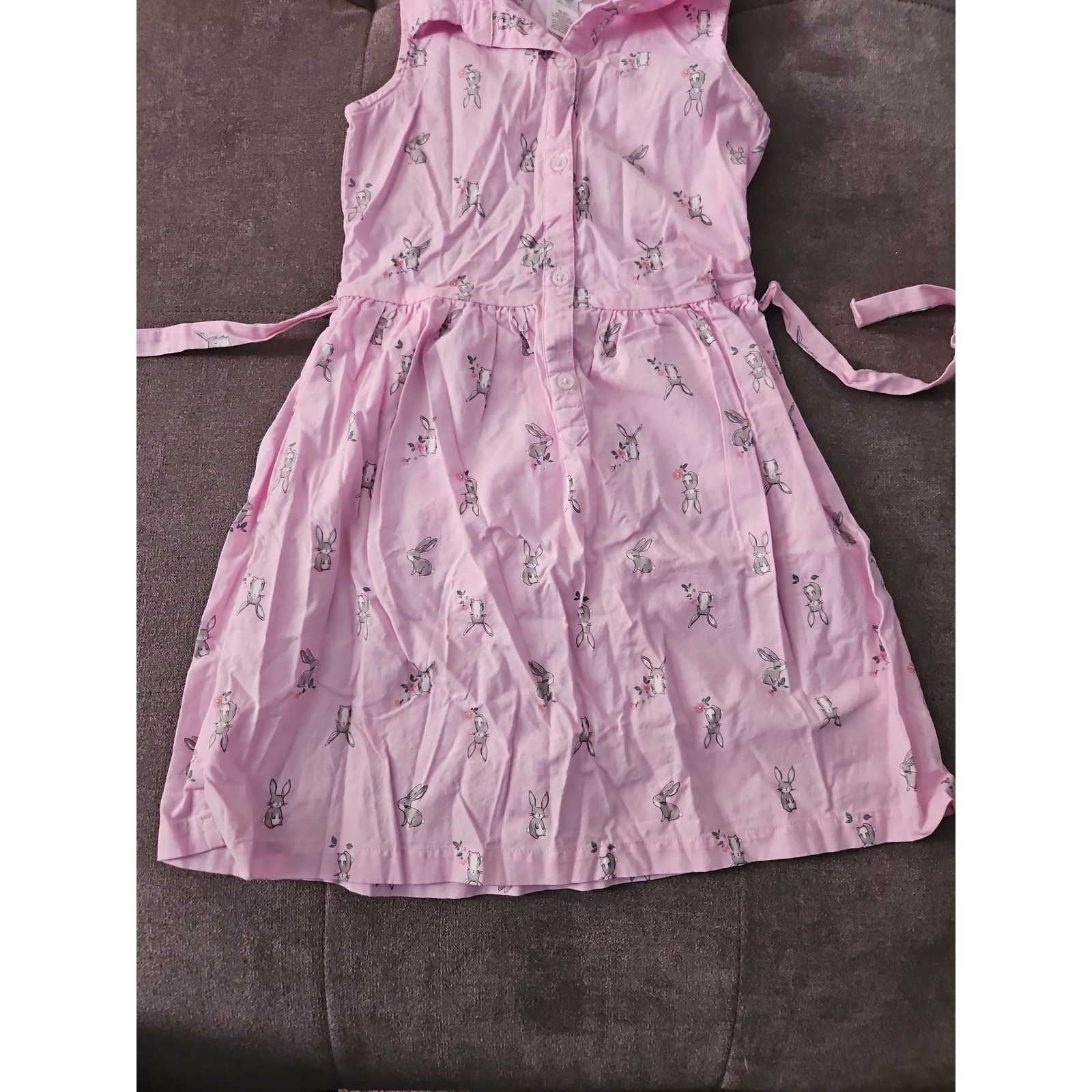 Light Pink Carter's Collared Dress with Grey Bunny Print, Size 6