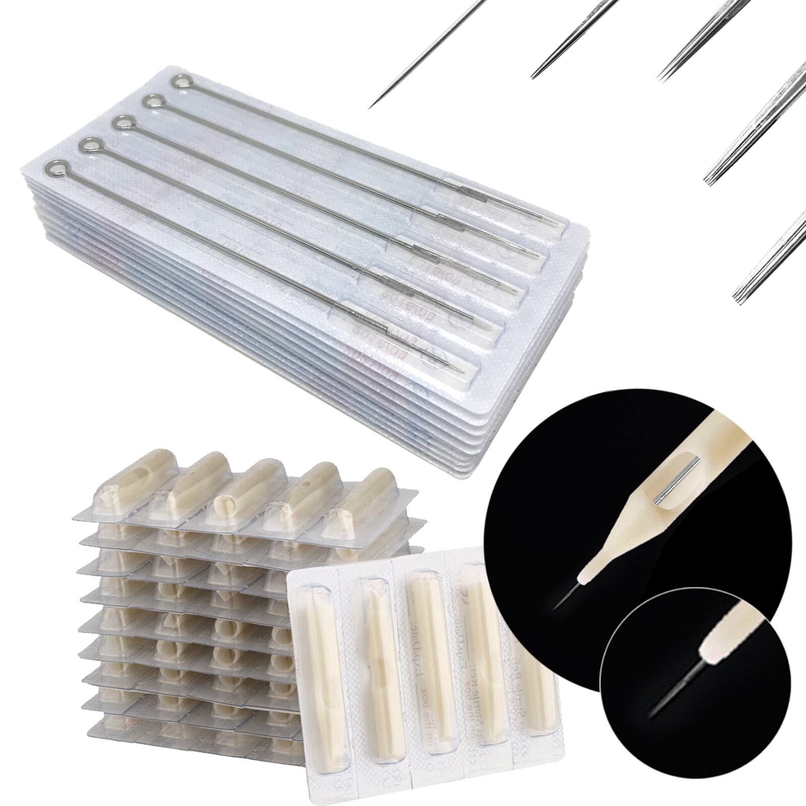 100 Disposable Tattoo Needles 40+sizes & 100 Matching Nozzles Taper Tips U-Pick