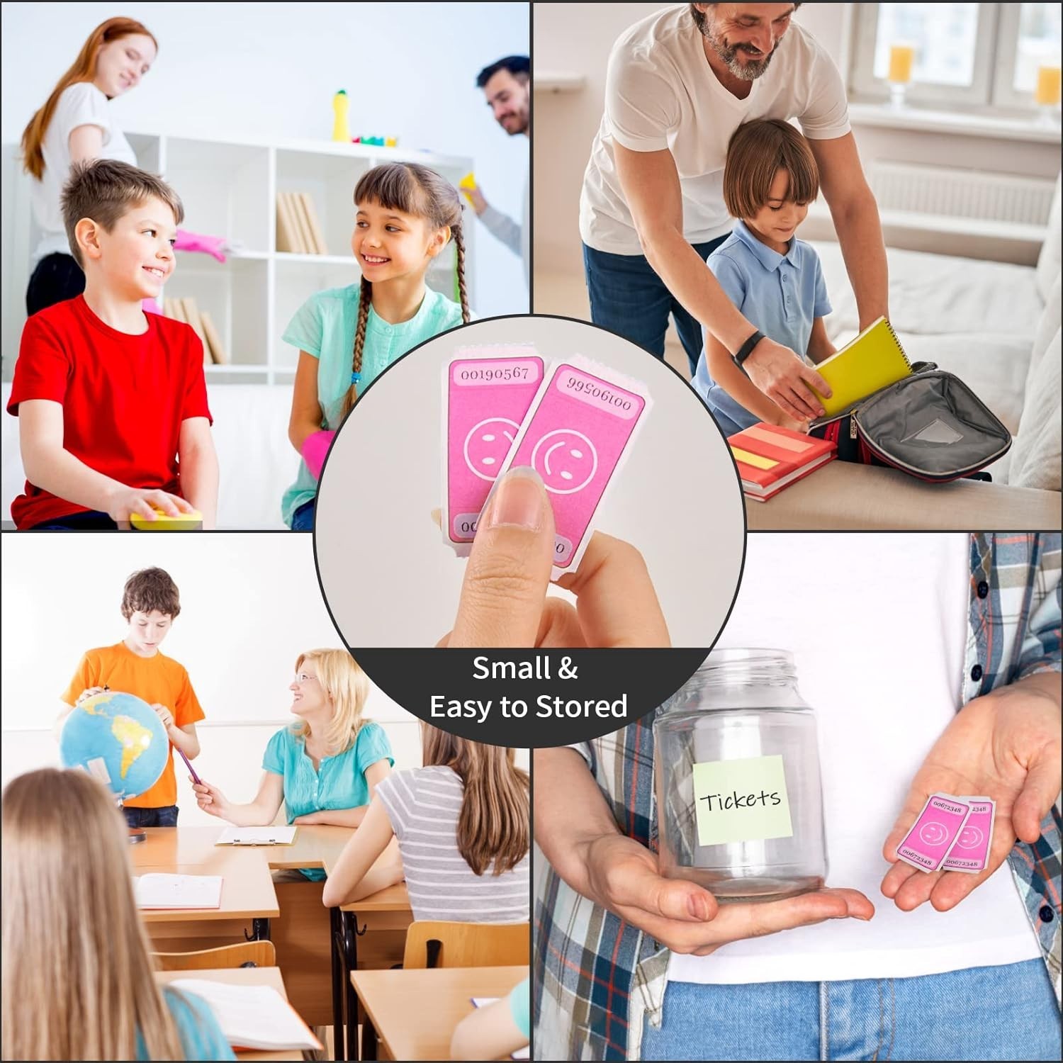 Smiley Face Raffle Tickets - 1000 Pink Perforated Tickets for All Your Events