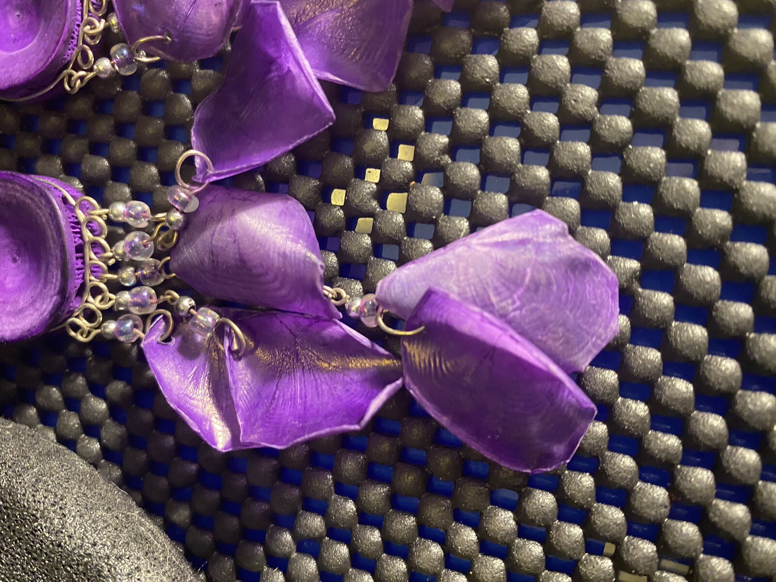 Artisan Purple Scales Leaf Shape On Round Sea Life Discs Dangle Beaded Earrings