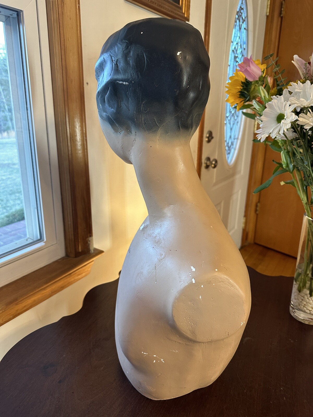 Vintage French Paris Lady Woman Hat Bust Head Champs Elysees Mannequin Plaster