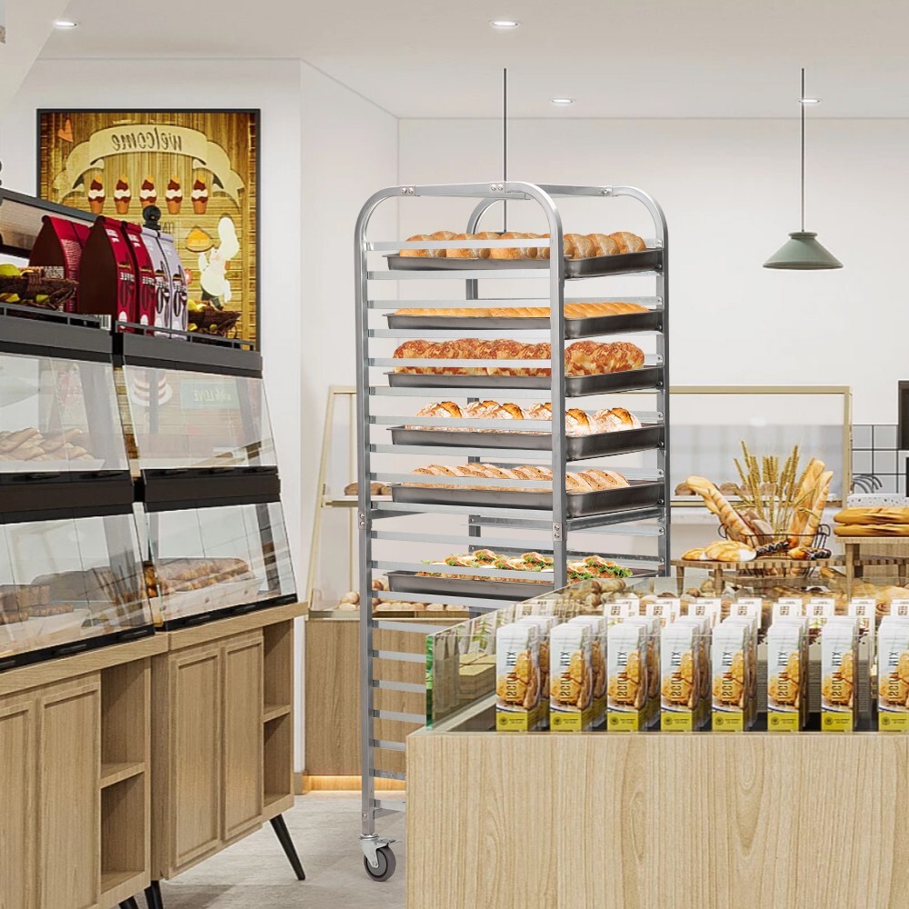 20-Tier Bun Rack Pan Bakery Galvanized Iron Pan Rack with 4 Wheels for Catering