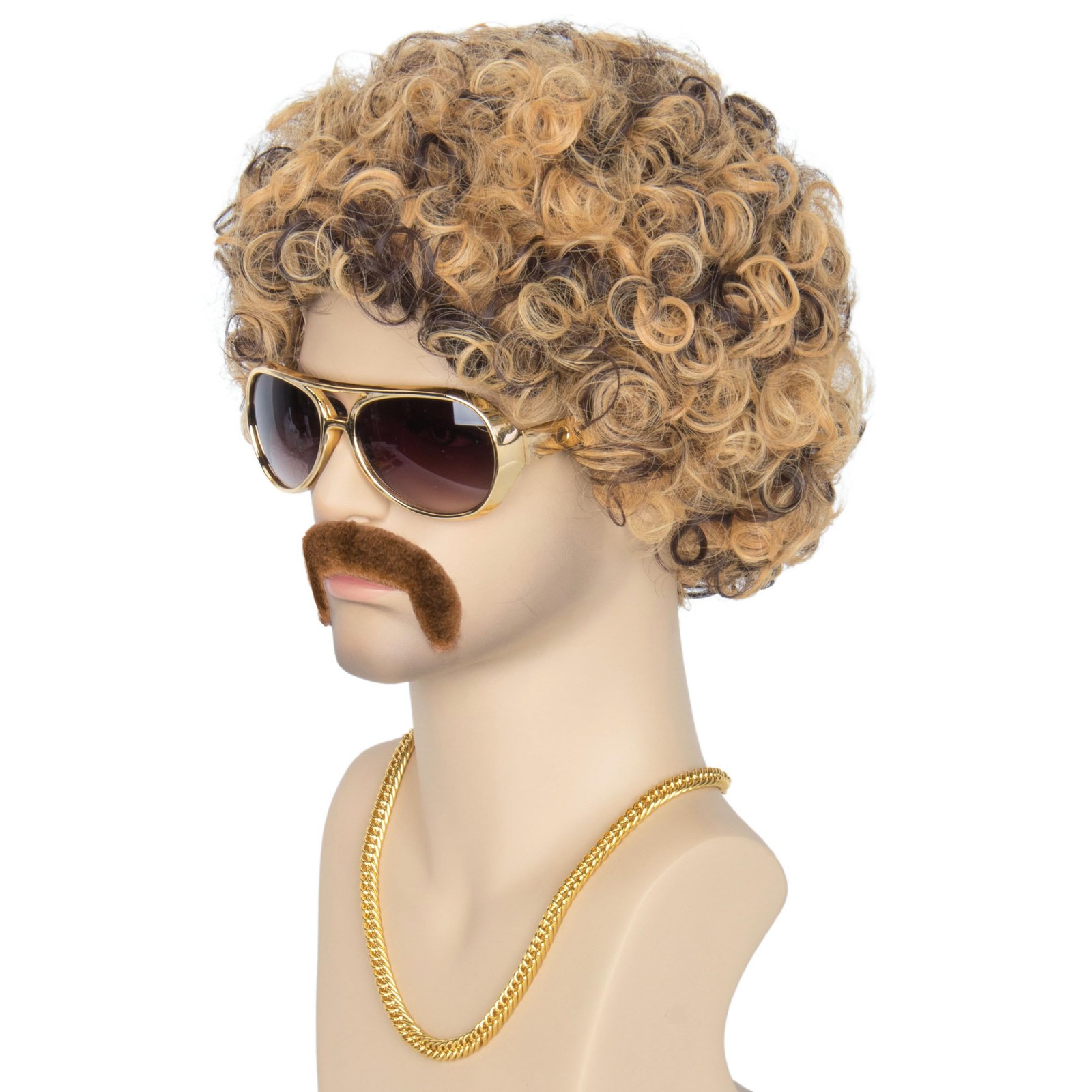 Miss U Hair 70s Disco Wig For Men Blonde Mix Brown Short Curly Afro Set