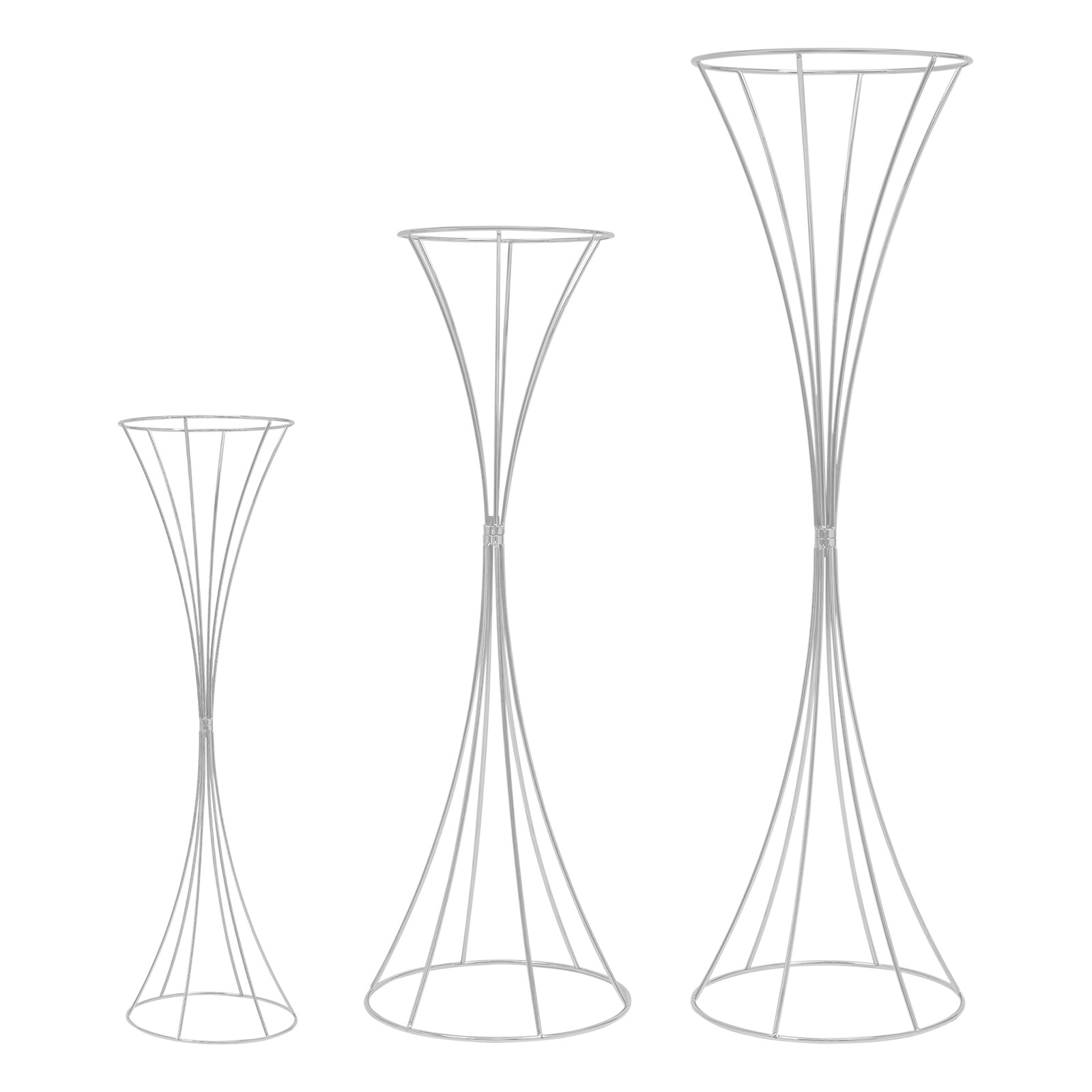 3pcs Modern Flower Stands Hourglass Shape Flower Stand Iron For Party Silver New