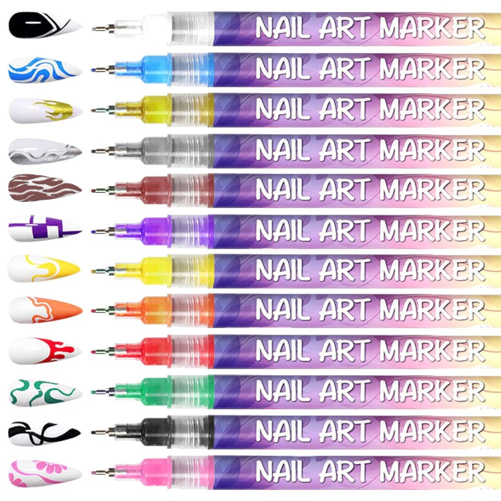 12 Colors Nail Art Pens Set Waterproof 0.5MM Nail Polish Pens Quick-Drying Nail