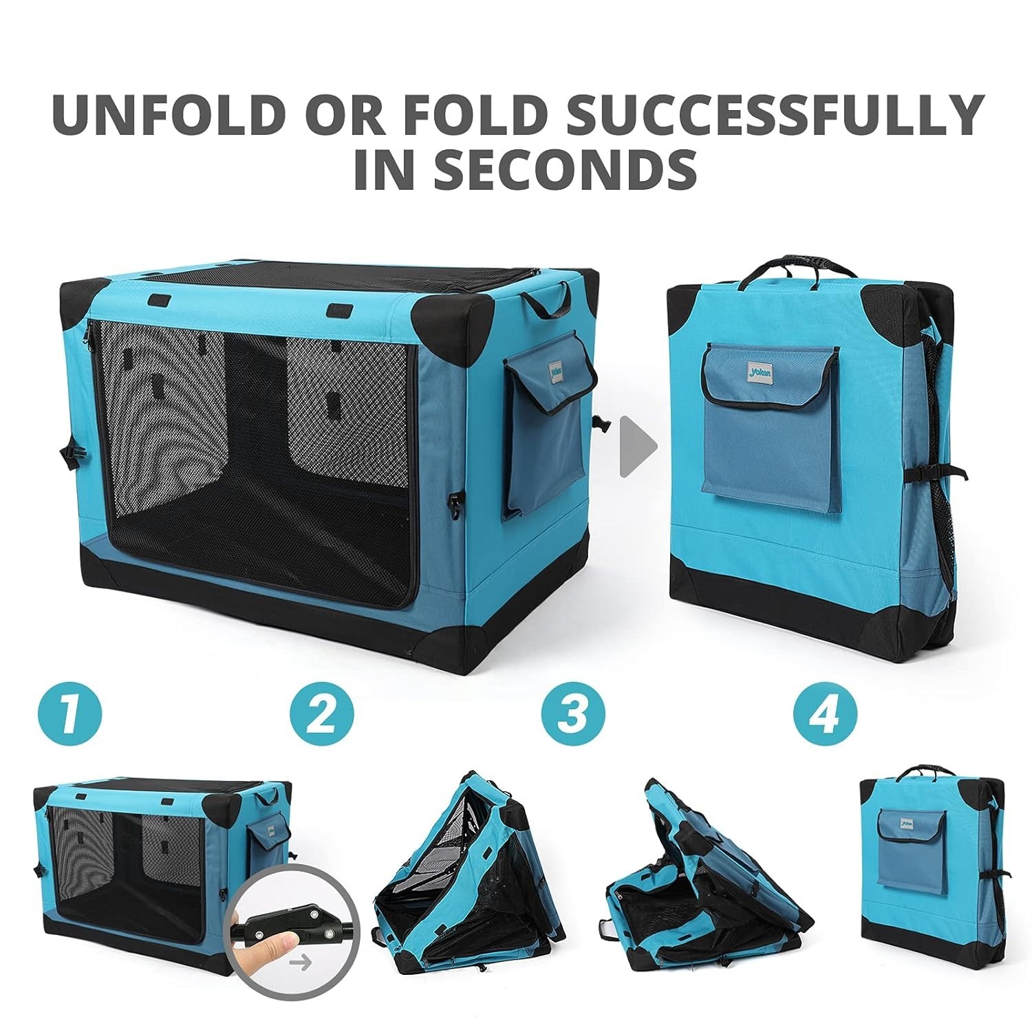 4 Door Portable Folding Dog Soft Crate Mesh Mat Light Blue NIB