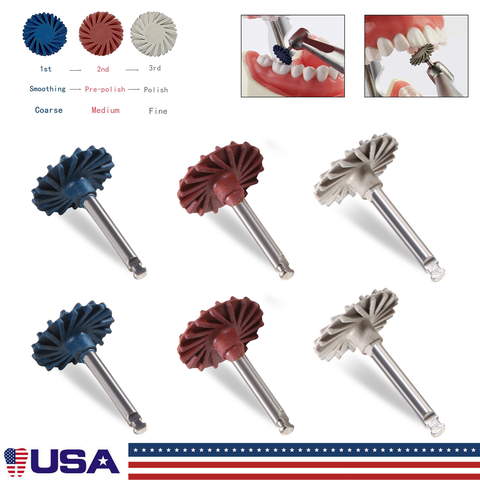 6Pcs Dental Composite Polishing Diamond System RA Disc 14mm Wheel Kit SANDENT po