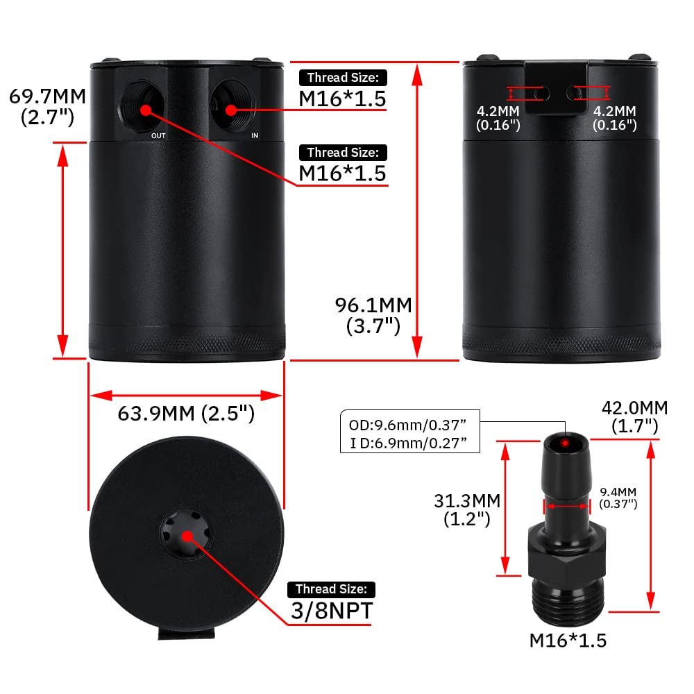 PQY Baffled Oil Catch Can Kit Universal 2 Port Aluminum 2port, black