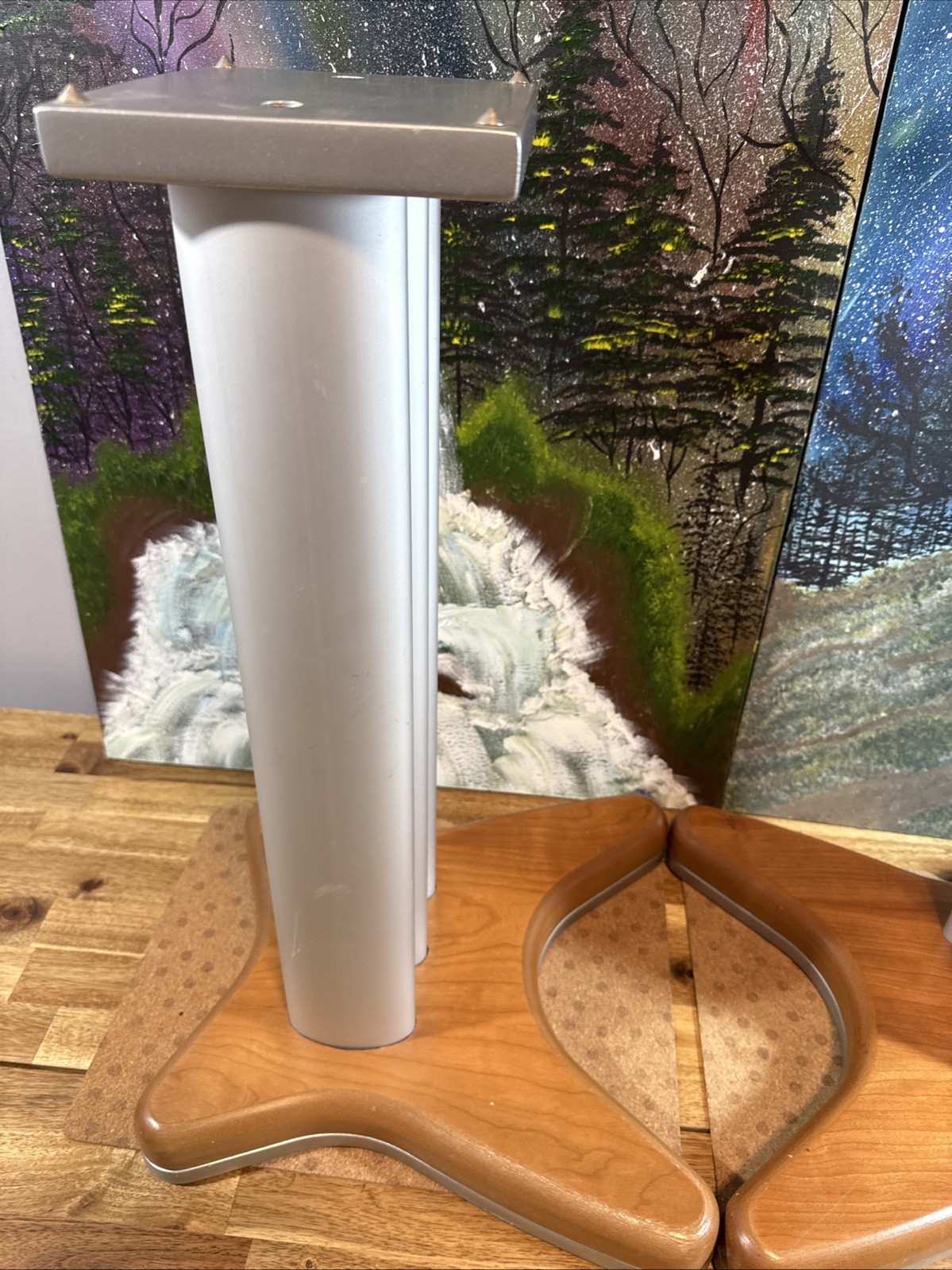 speaker stands pair Metal Wood Base Bookshelf Large Subwoofer Center Channel