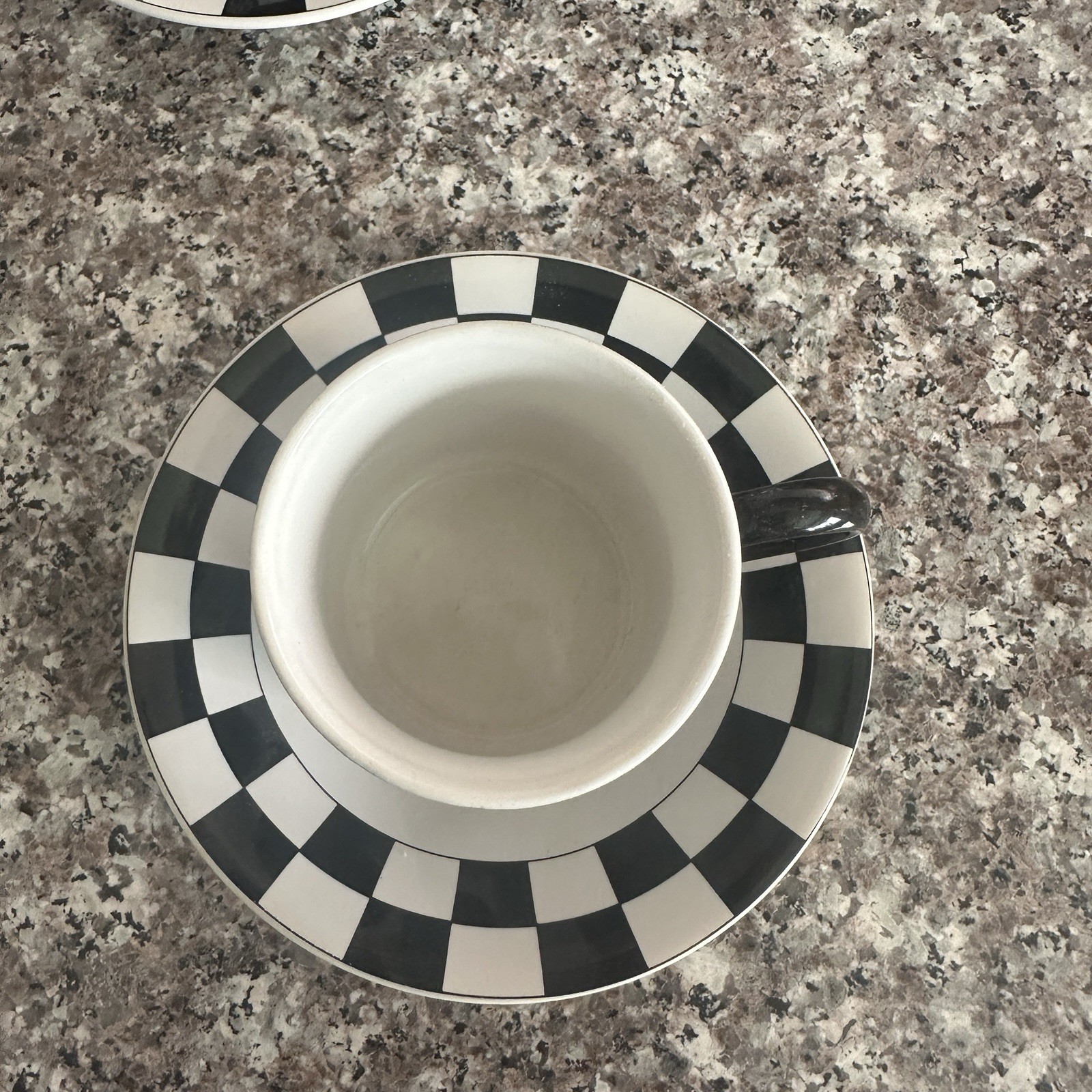 Vintage Retro Cappuccino Cup Saucer 4 Sets Black White Checkered Coffee