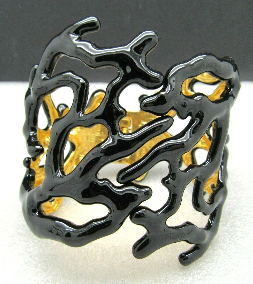 KENNETH J LANE KJL CORAL BRANCH BLACK ENAMEL WIDE CUFF BRACELET NEW