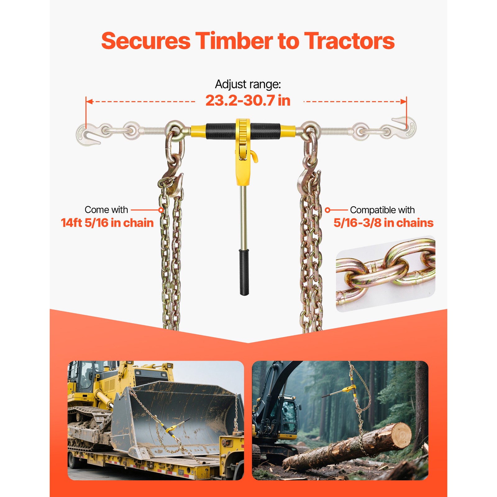 Uimoso 4 Pack Ratchet Chain Binder 5/16"-3/8" G80 Chains Load Binder for Towing