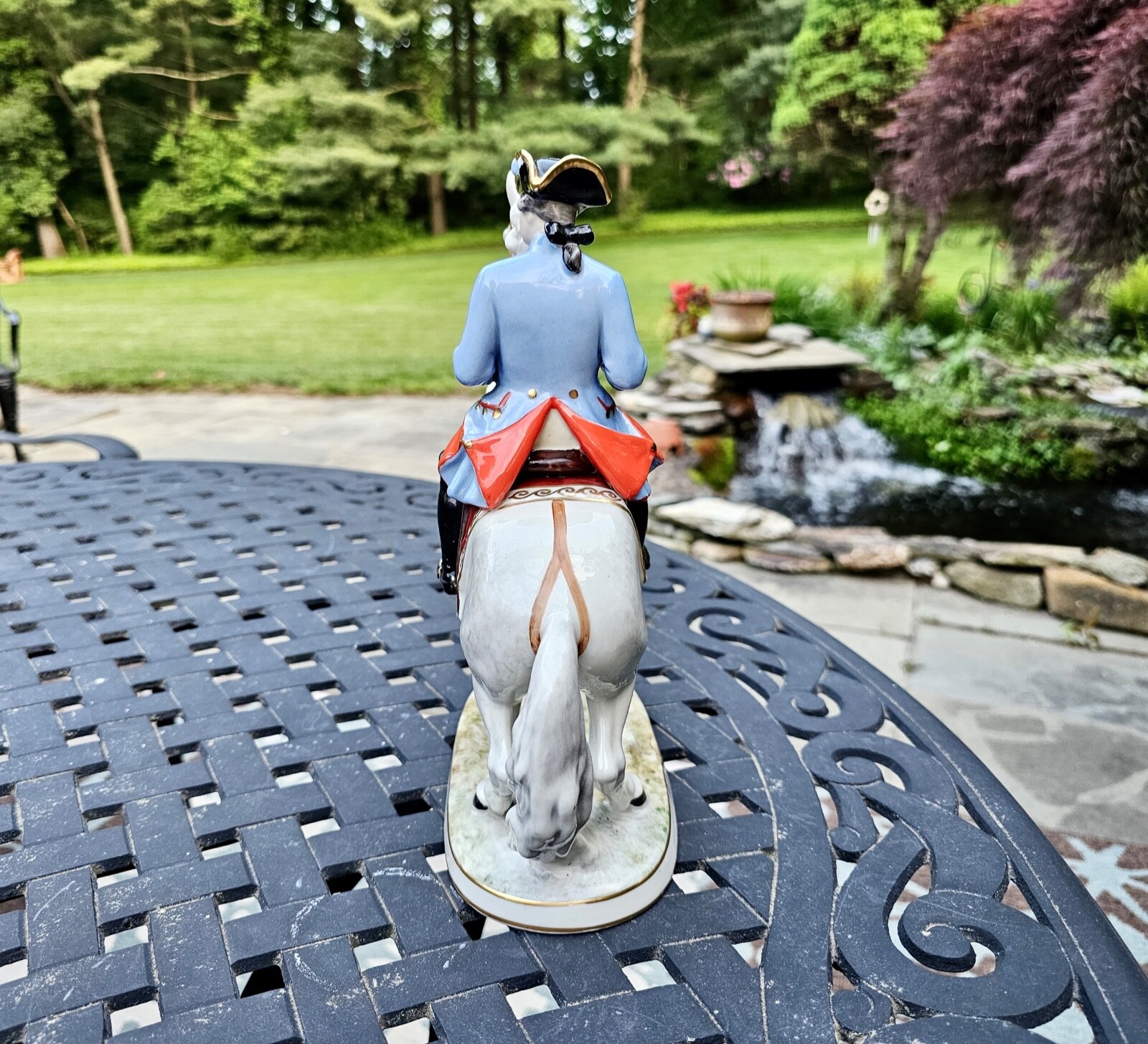 VINTAGE CAPODIMONTE PREUSS DRAGONER 1745 OFFICER ON REARING HORSE