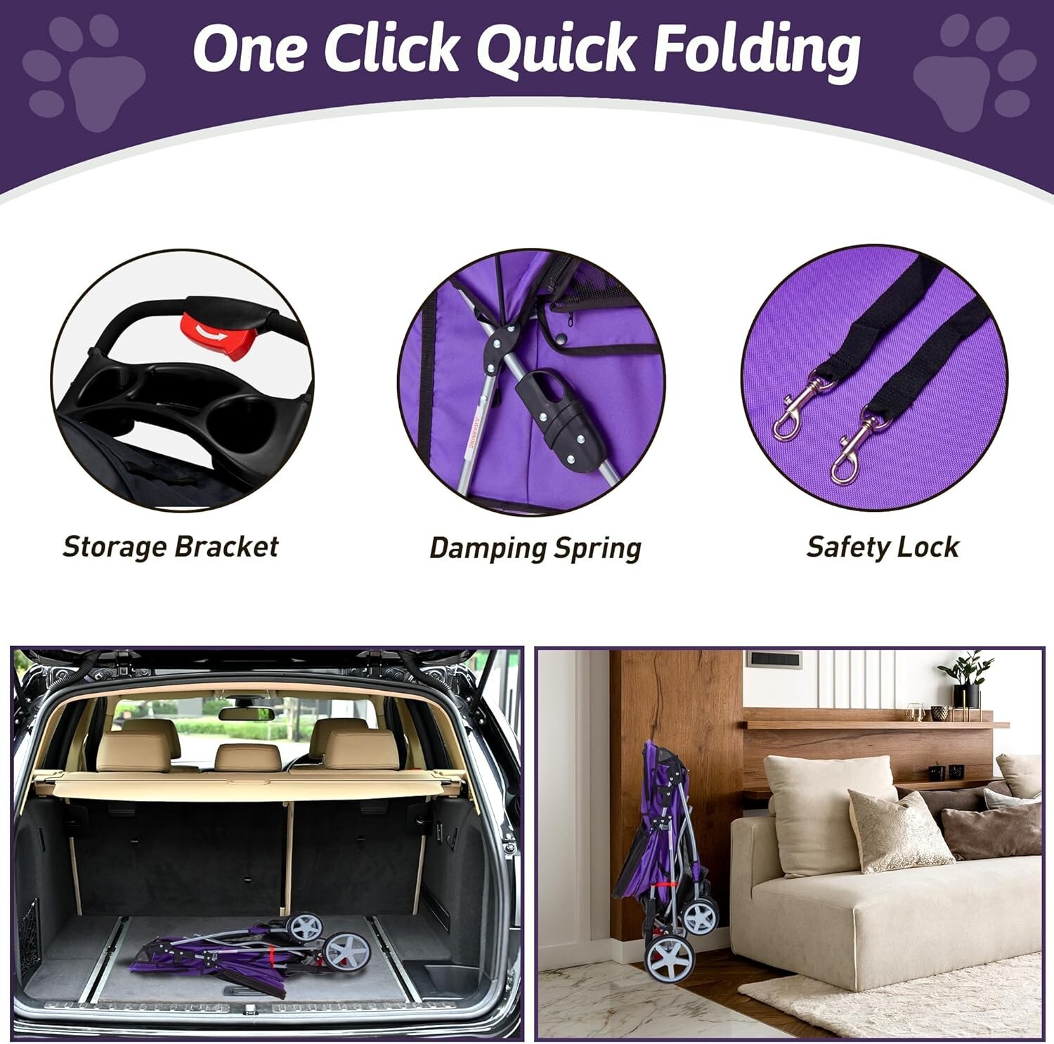 Comfortable All-Season Pet Stroller - 4 Wheels, Breathable Mesh, Easy to Clean