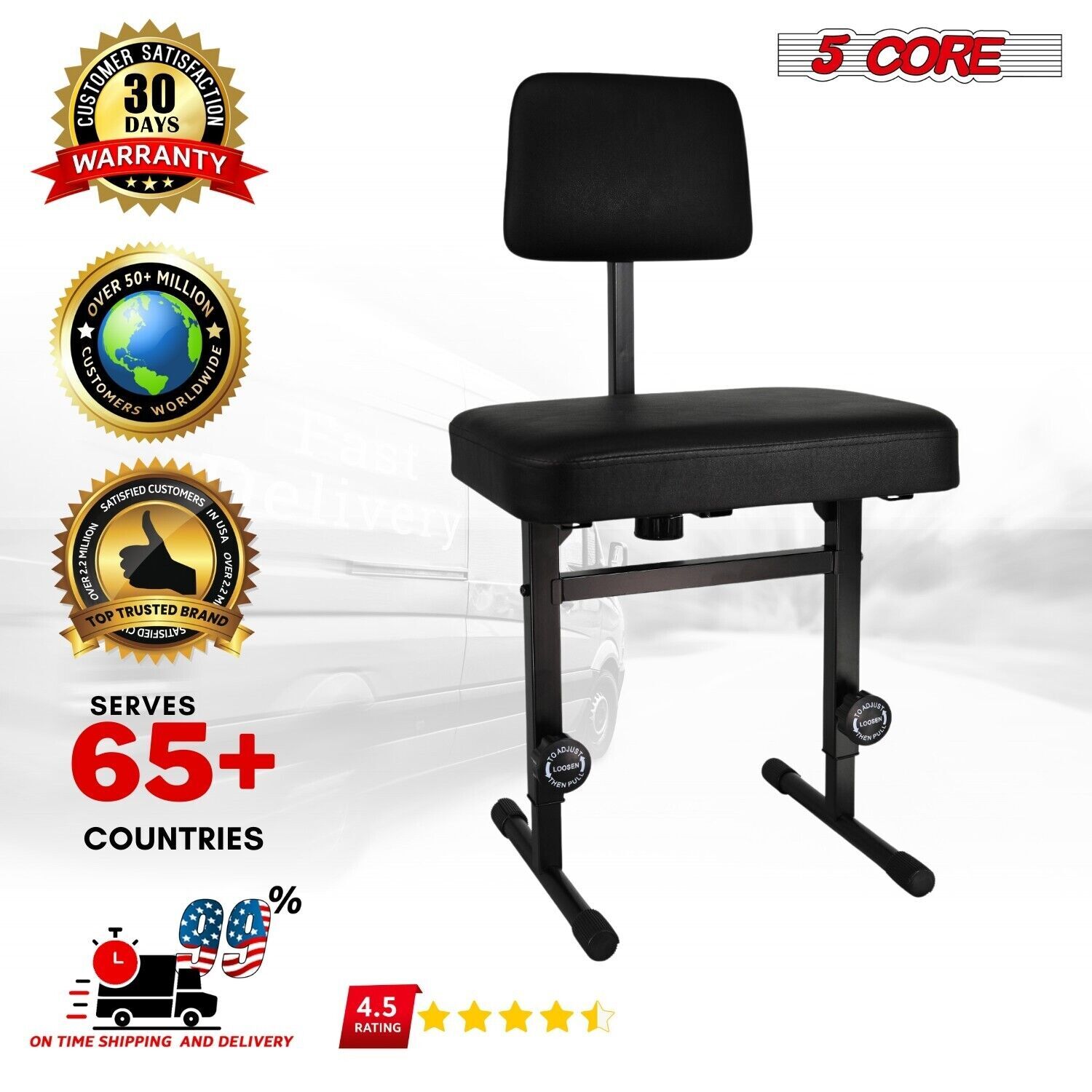 5 CORE Piano Bench Height Adjustable Keyboard Stool Stool Heavy Duty Thick Padde