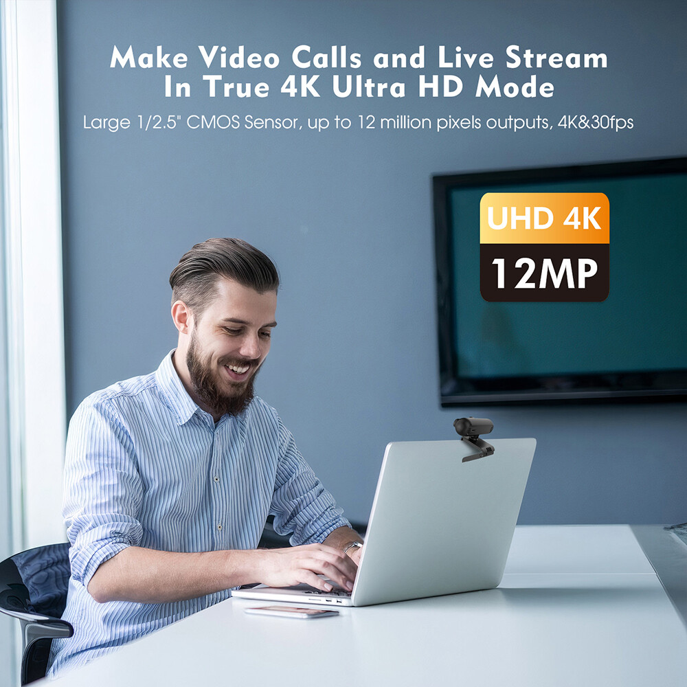 TOALLIN 4K UHD AutoFocus Webcam with Privacy Cover Noise Canceling Microphone