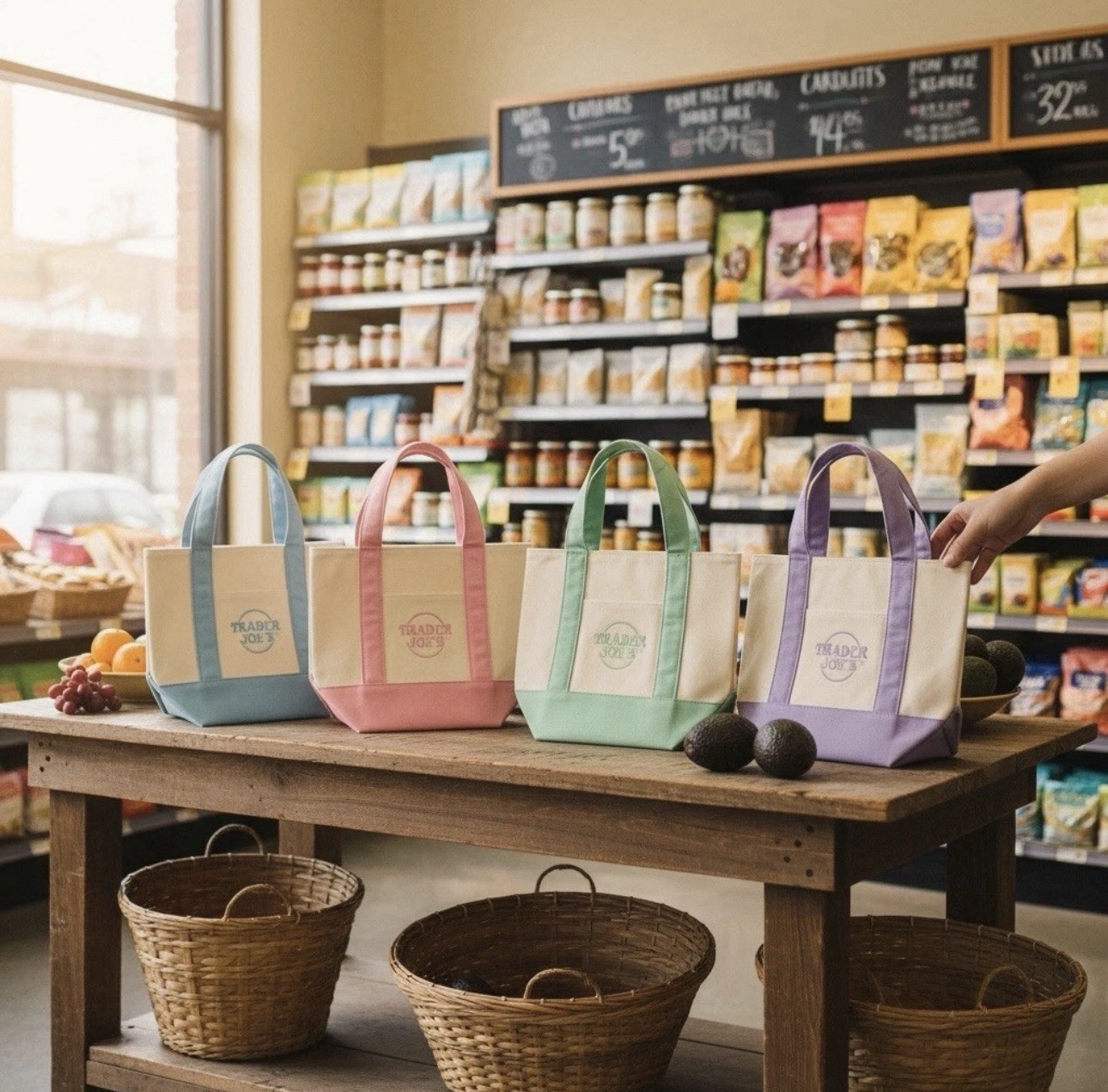 Spring 2026 Trader Joe’s Mini Pastel Canvas Tote Bag Set Of 4 NWT IN HAND