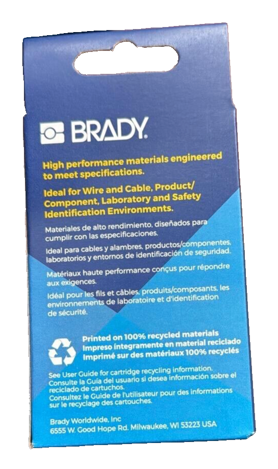 Brady Original White Label Tape Cartridge Vinyl 3/4" x 21' for BMP21 Plus Lab