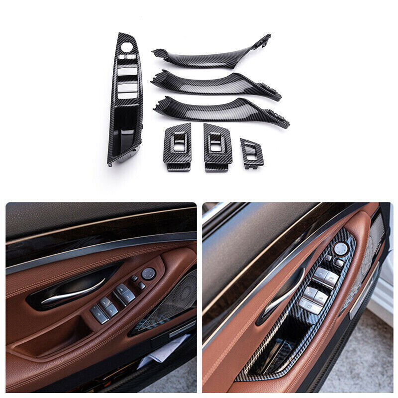 Inner Door Panel Handle Pull Trim Cover For BMW F10 F11 520i 528i Carbon Fiber