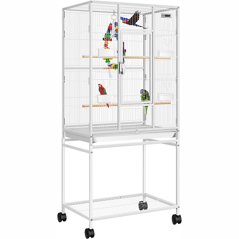 54 Inch Wrought Iron Large Bird Flight Cage with Rolling Stand for Parrot Conure