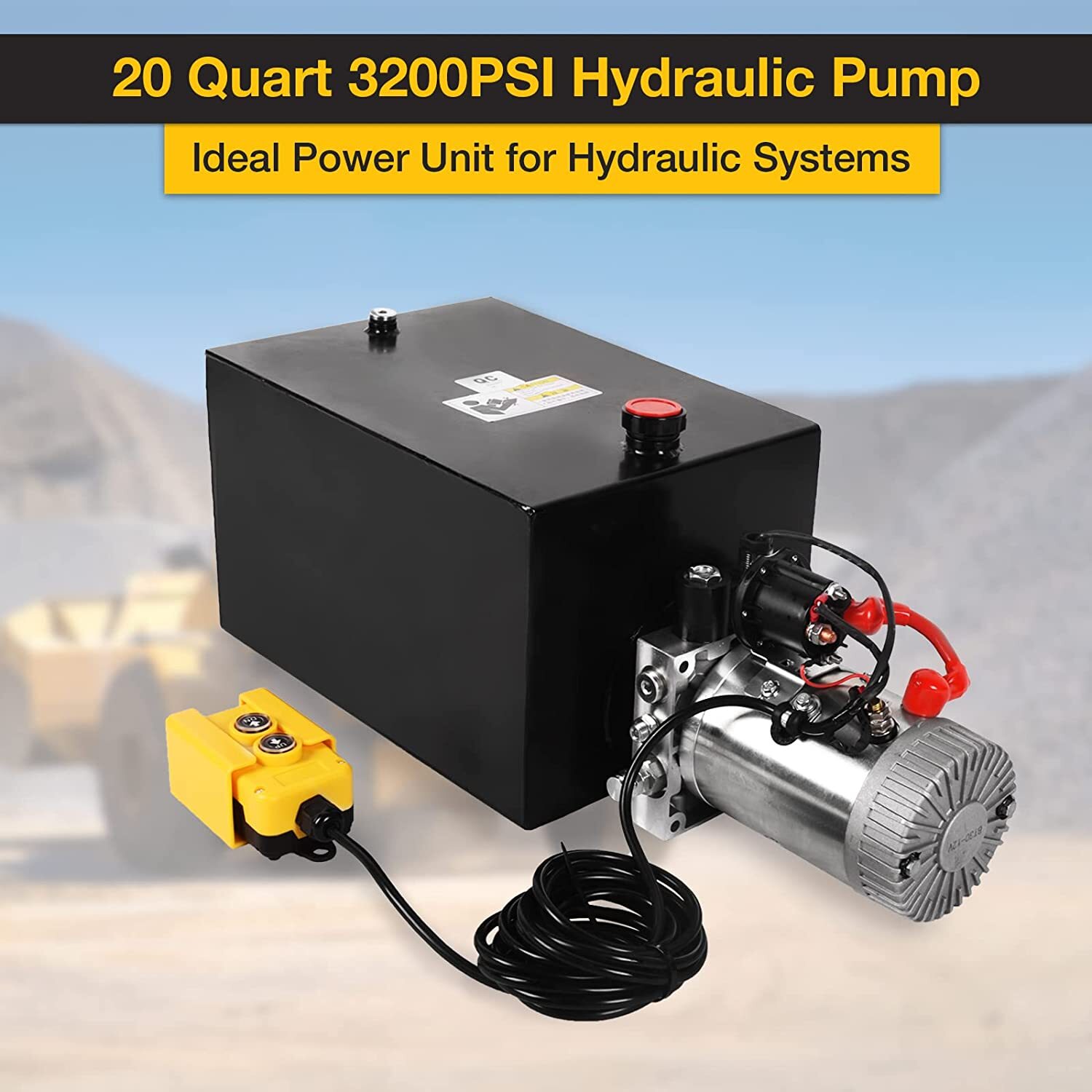 20 Quart Hydraulic Pump 3200PSI Single Acting Dump Trailer Pump 12V Car Lifting