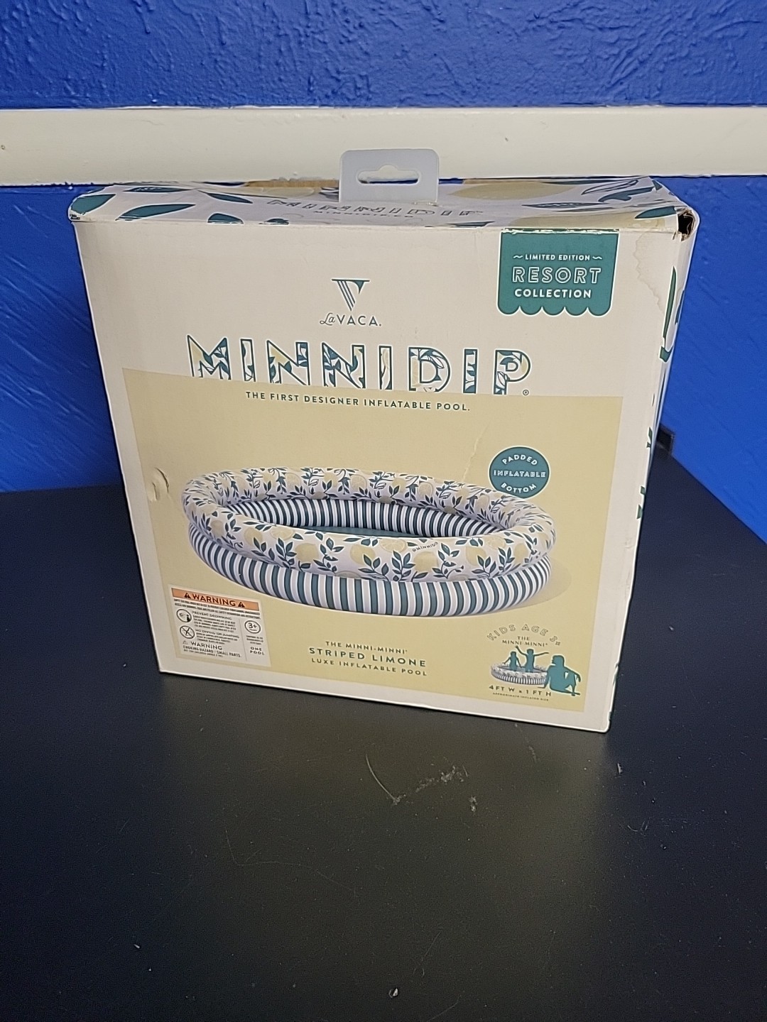 La Vaca Minnidip The Minni Minni Striped Limone Luxe Inflatable Pool 4’ x 1’