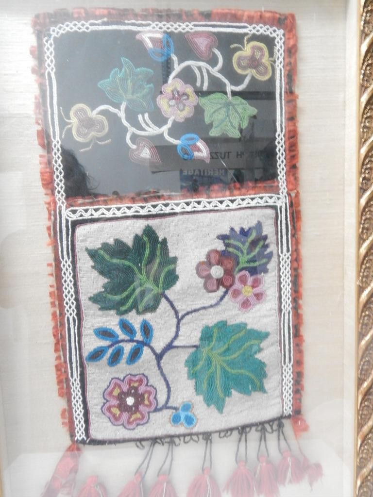 ANTIQUE OJIBWAY BEADED BANDOLIER BAG / POUCH - PROFESSIONALLY FRAMED