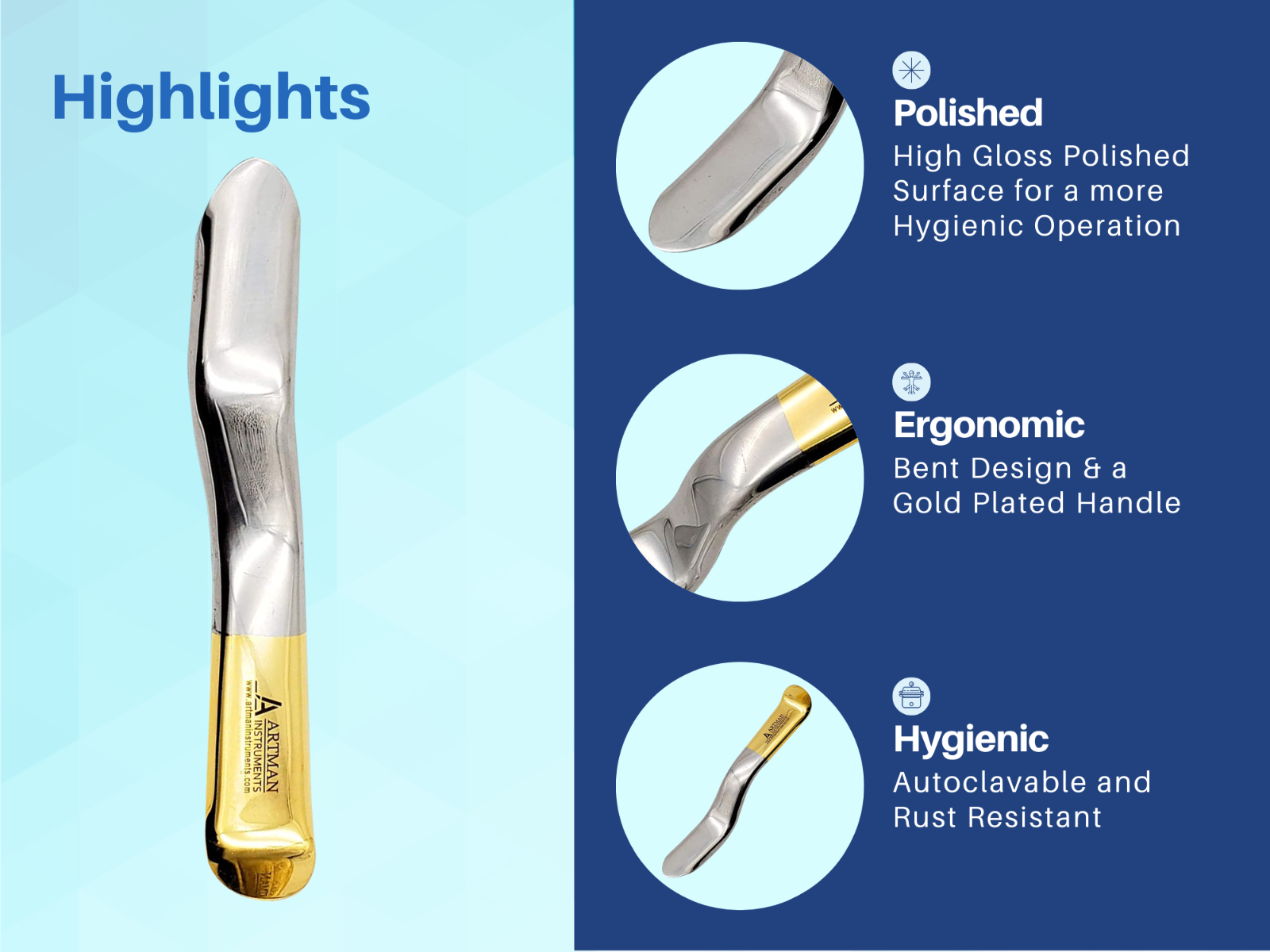 Minnesota Cheek Retractor Gold Plated Surgical Dental Instruments ARTMAN