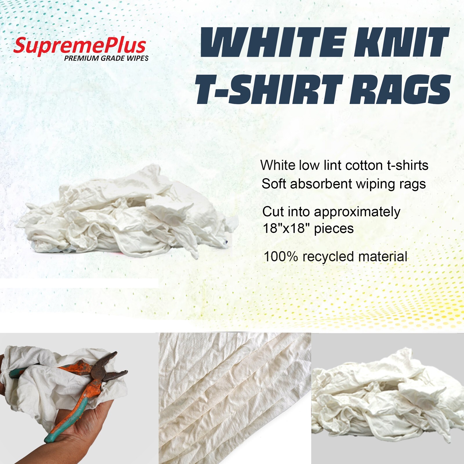 White Knit T-Shirt 100% Cotton Cleaning Rags 10 lbs. Box - Multipurpose Cleaning