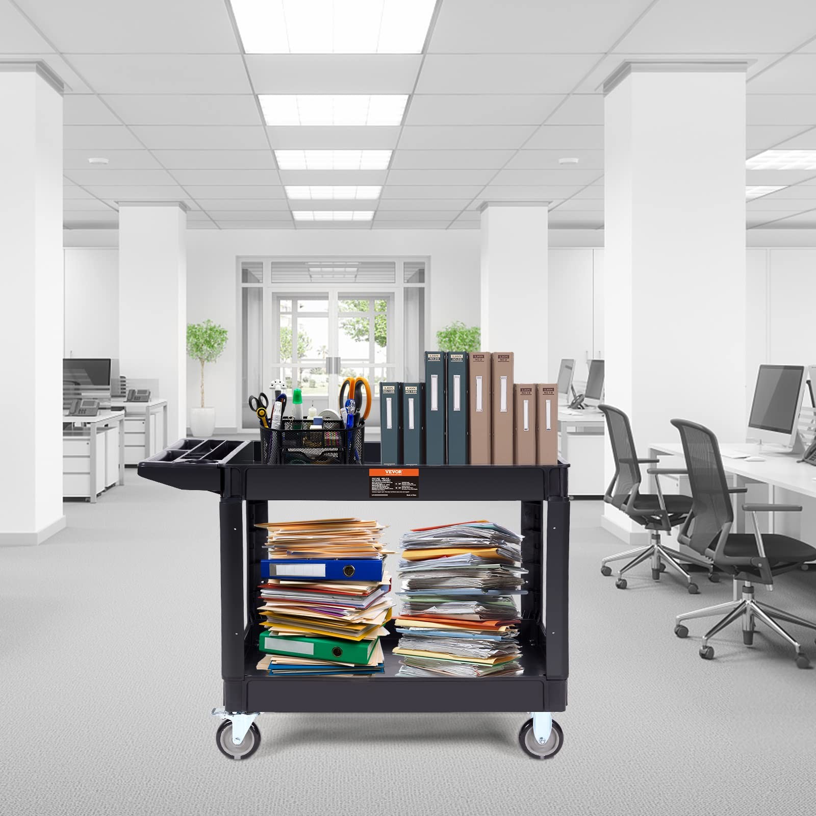 Utility Service Cart 2 Shelf 550LBS Heavy Duty Plastic Rolling Utility Cart