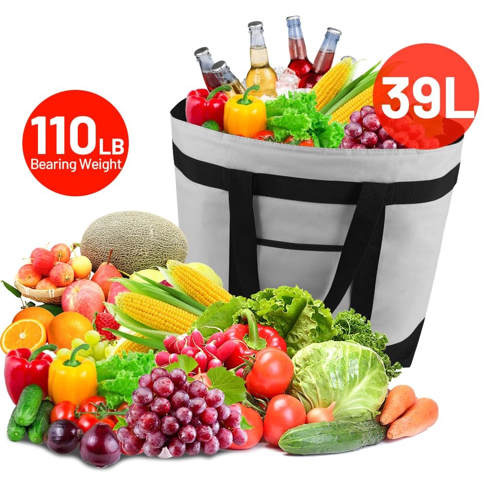 mosago 2PK Insulated Grocery Tote Bags, Large 39L Reusable Cooler Bags with Z...