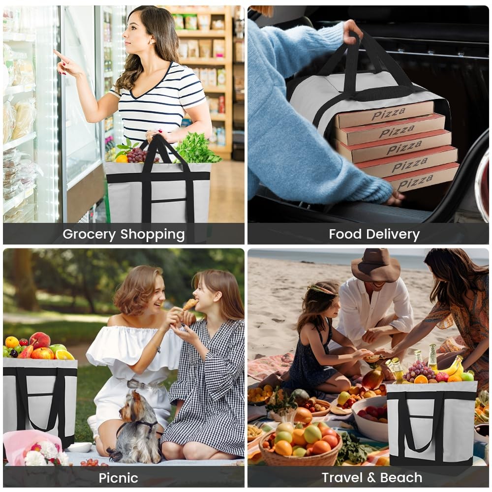 mosago 2PK Insulated Grocery Tote Bags, Large 39L Reusable Cooler Bags with Z...
